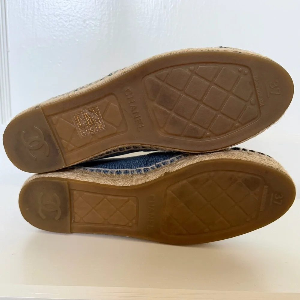 Chanel Blue Denim and Black Espadrilles Size 37 - Picture 3 of 4